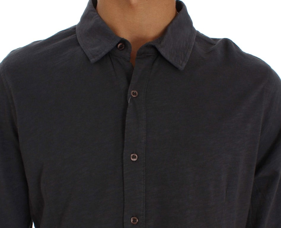 Sleek Gray Casual Cotton Shirt - SEHABRANDS