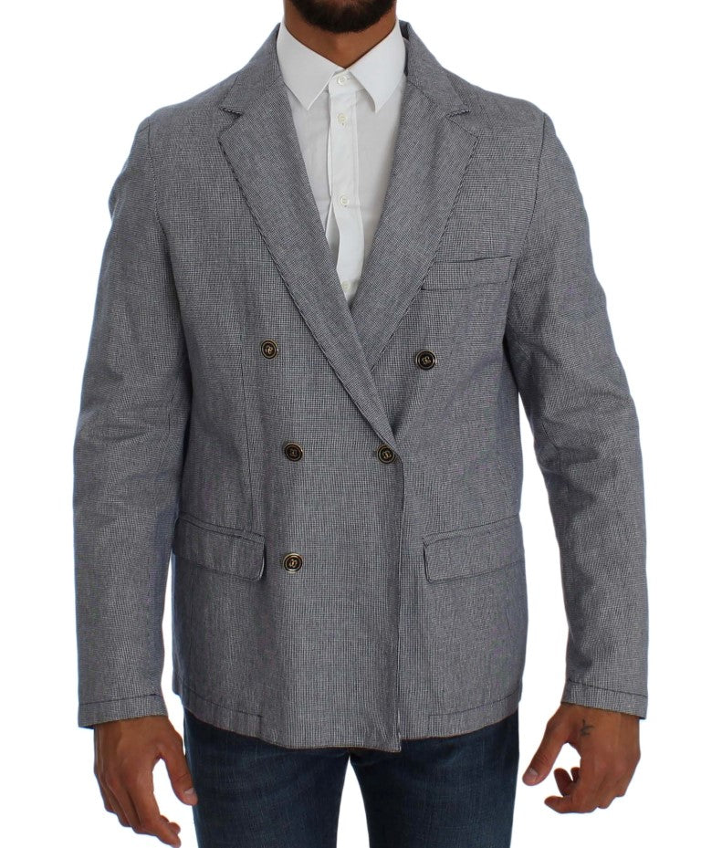 Elegant Double-Breasted Blue Blazer - SEHABRANDS