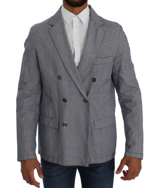 Elegant Double-Breasted Blue Blazer - SEHABRANDS