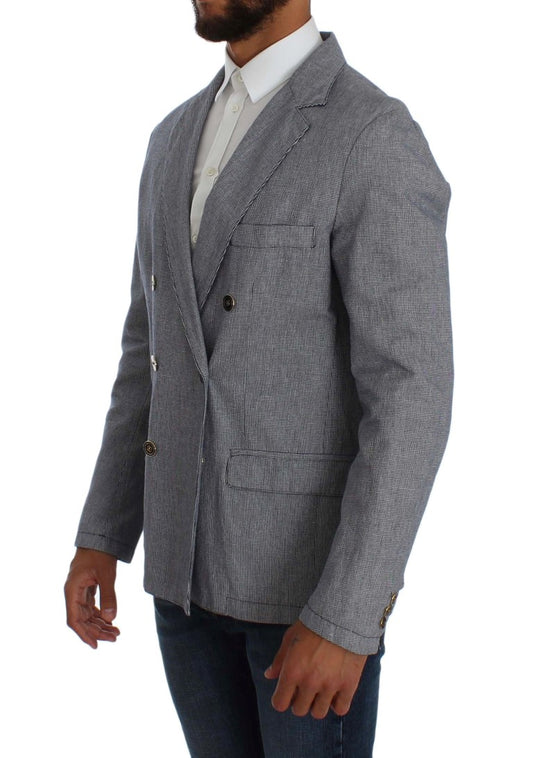 Elegant Double-Breasted Blue Blazer - SEHABRANDS