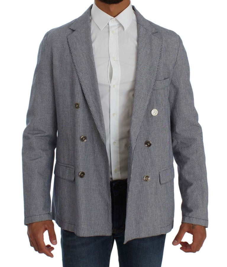 Elegant Double-Breasted Blue Blazer - SEHABRANDS