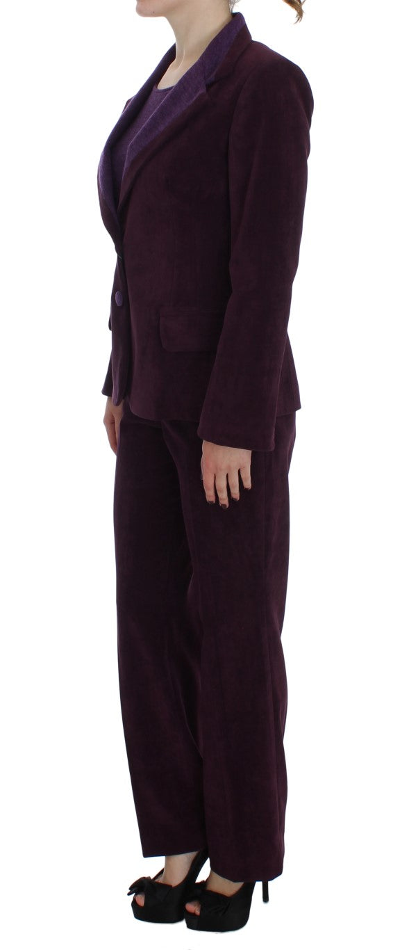 Elegant Purple Wool Blend Three Piece Suit Set - SEHABRANDS