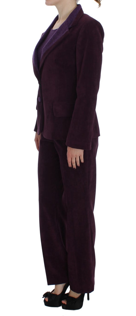 Elegant Purple Wool Blend Three Piece Suit Set - SEHABRANDS