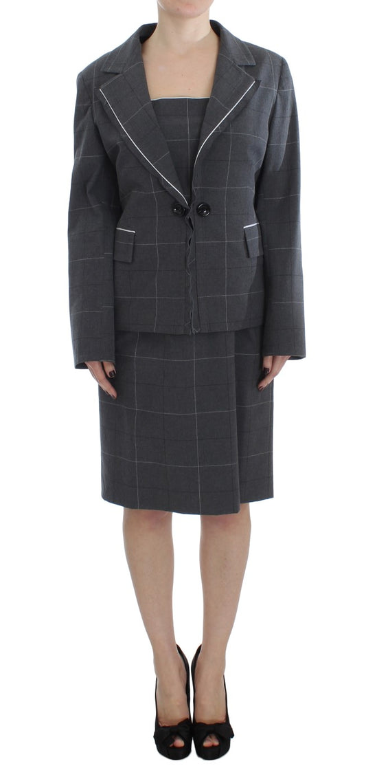 Elegant Gray Checkered Sheath Suit Set - SEHABRANDS