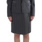 Elegant Gray Striped Dress & Blazer Suit Set - SEHABRANDS