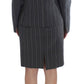 Elegant Gray Striped Dress & Blazer Suit Set - SEHABRANDS