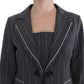 Elegant Gray Striped Dress & Blazer Suit Set - SEHABRANDS