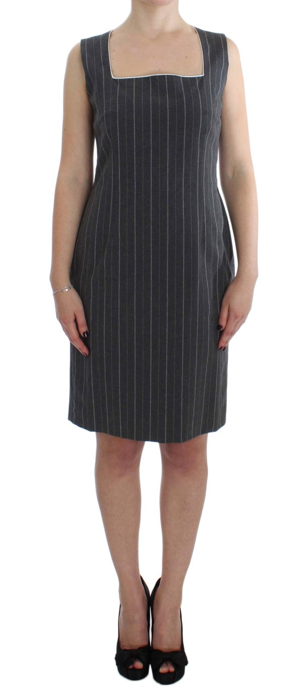 Elegant Gray Striped Dress & Blazer Suit Set - SEHABRANDS