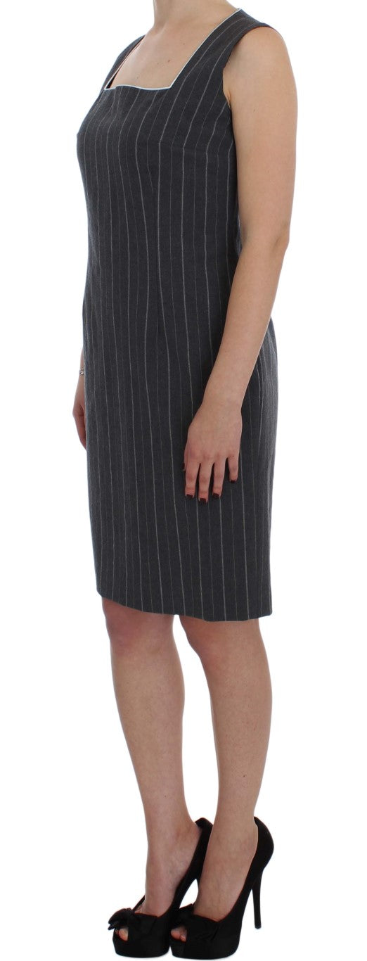 Elegant Gray Striped Dress & Blazer Suit Set - SEHABRANDS