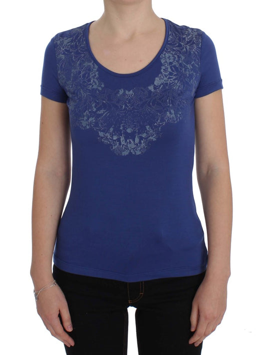 Elegant Blue Crew Neck Tee with Logo Detail - SEHABRANDS