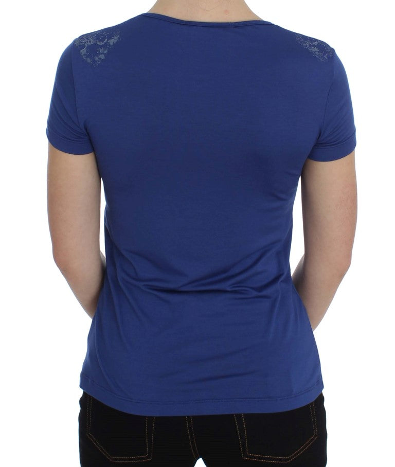 Elegant Blue Crew Neck Tee with Logo Detail - SEHABRANDS