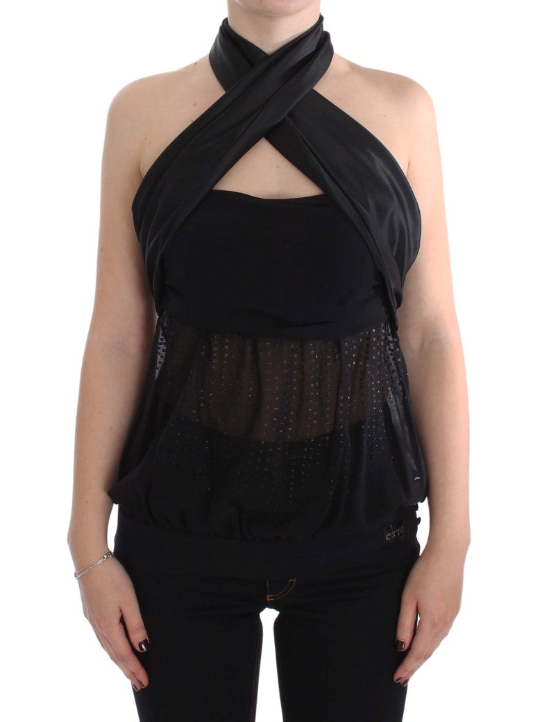 Elegant Black Evening Wrap Top Blouse - SEHABRANDS