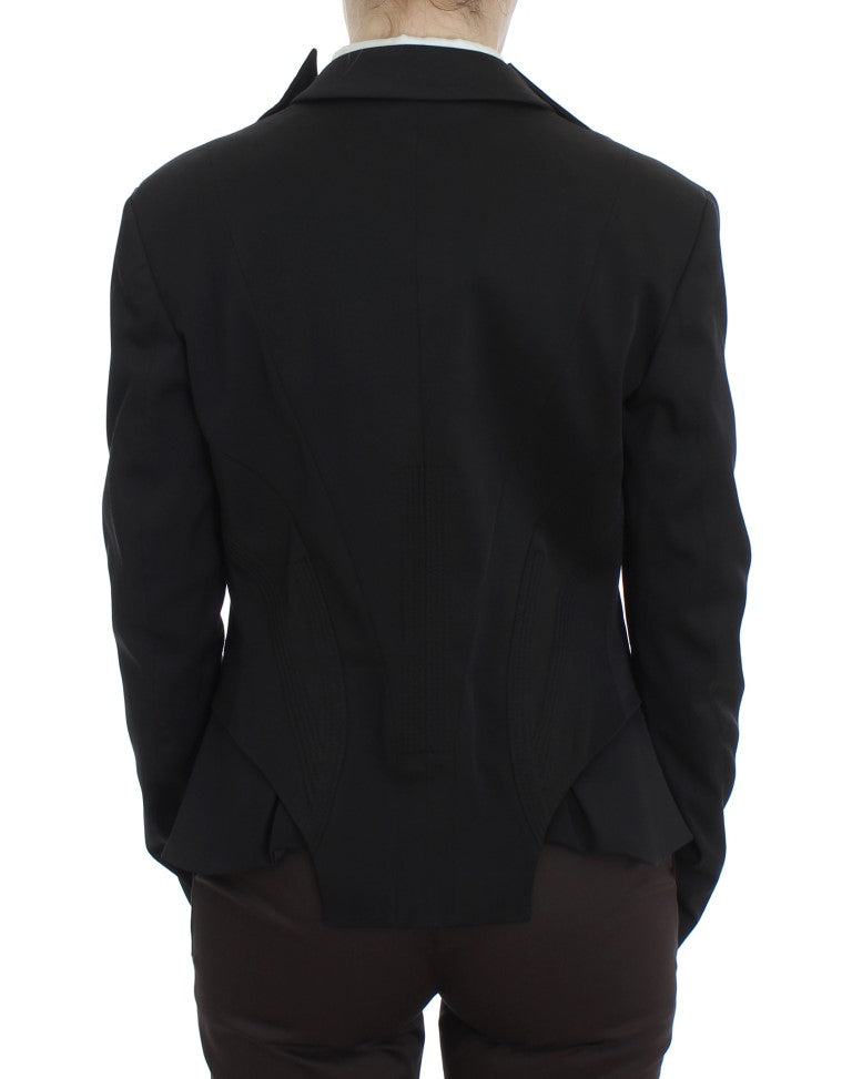 Elegant Black Stretch Blazer Jacket - SEHABRANDS