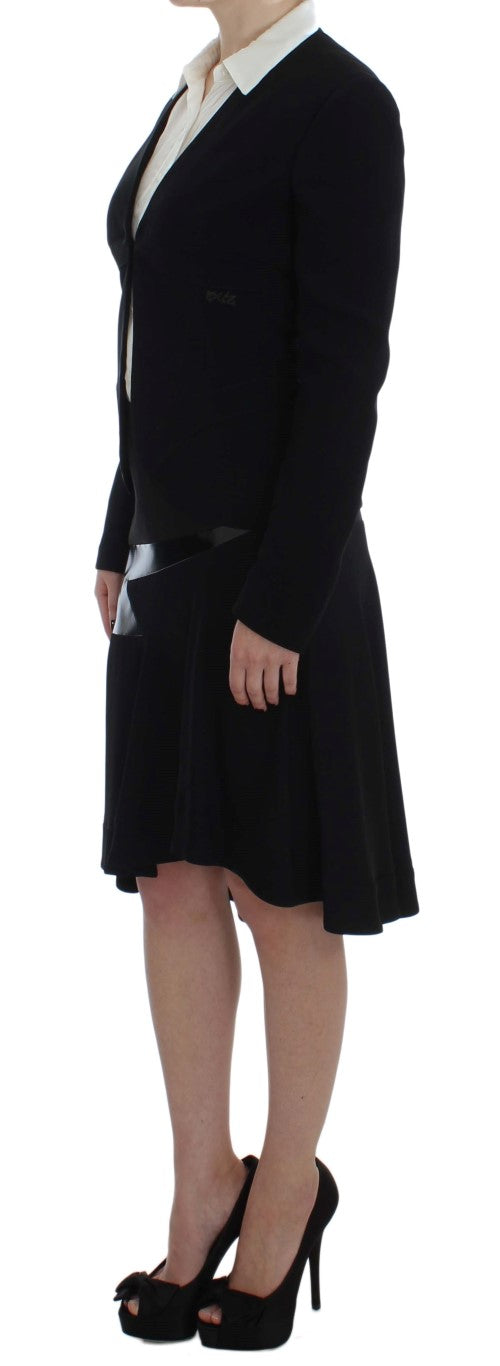 Elegant Two-Piece Skirt Suit in Black & Blue - SEHABRANDS