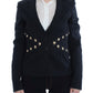 Chic Black Stretch Blazer with Gold Button Detail - SEHABRANDS