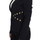 Chic Black Stretch Blazer with Gold Button Detail - SEHABRANDS