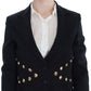 Chic Black Stretch Blazer with Gold Button Detail - SEHABRANDS