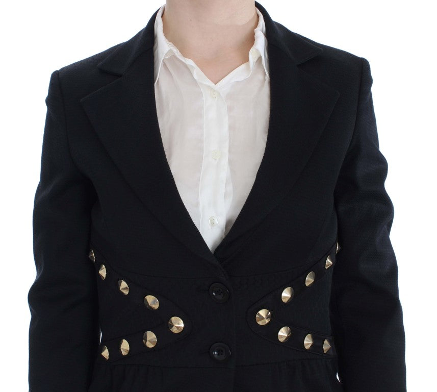 Chic Black Stretch Blazer with Gold Button Detail - SEHABRANDS