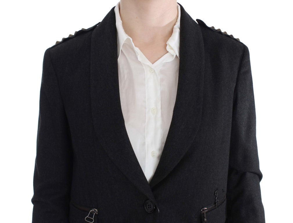 Elegant Gray Gold-Buttoned Blazer Jacket - SEHABRANDS