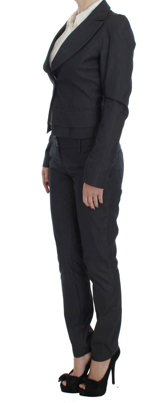 Chic Gray Cotton Blend Pantsuit Ensemble - SEHABRANDS