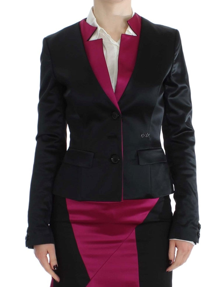 Chic Black and Pink Single-Breasted Blazer - SEHABRANDS