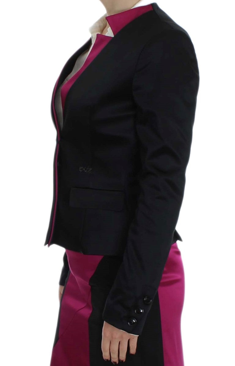 Chic Black and Pink Single-Breasted Blazer - SEHABRANDS