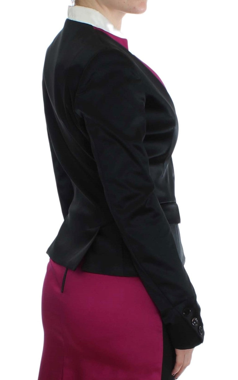 Chic Black and Pink Single-Breasted Blazer - SEHABRANDS