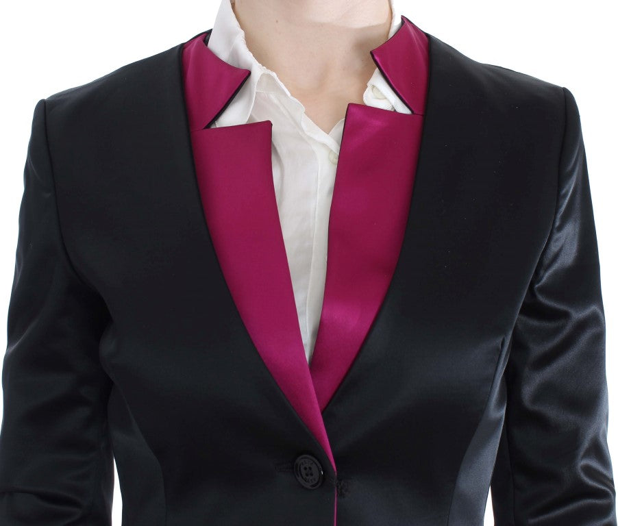 Chic Black and Pink Single-Breasted Blazer - SEHABRANDS