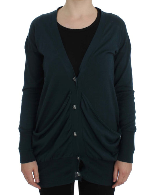 Elegant Green Cotton Cardigan Sweater - SEHABRANDS