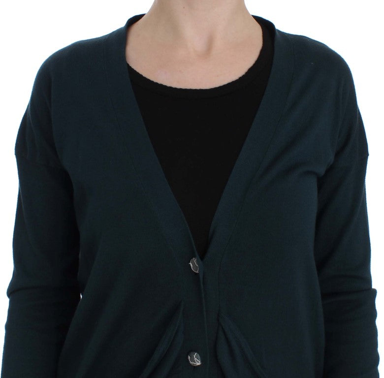 Elegant Green Cotton Cardigan Sweater - SEHABRANDS