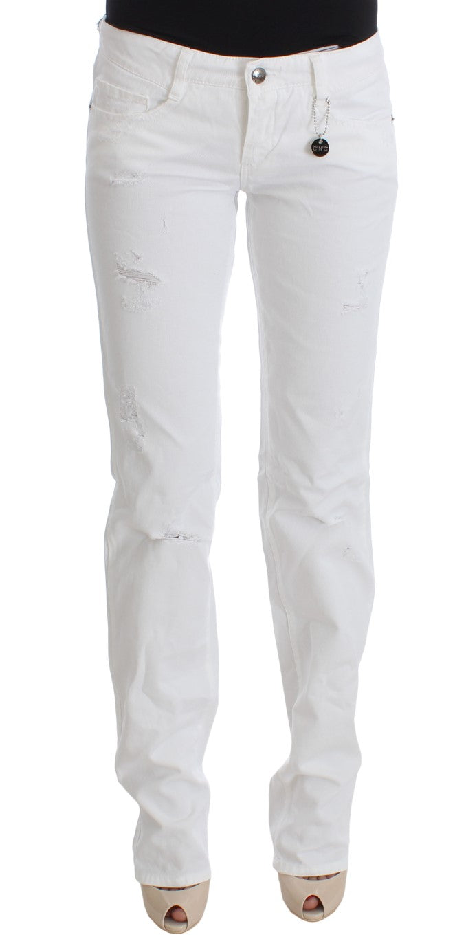 Chic Slim Fit White Cotton Jeans - SEHABRANDS