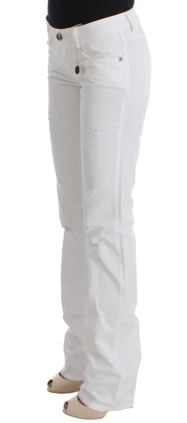 Chic Slim Fit White Cotton Jeans - SEHABRANDS