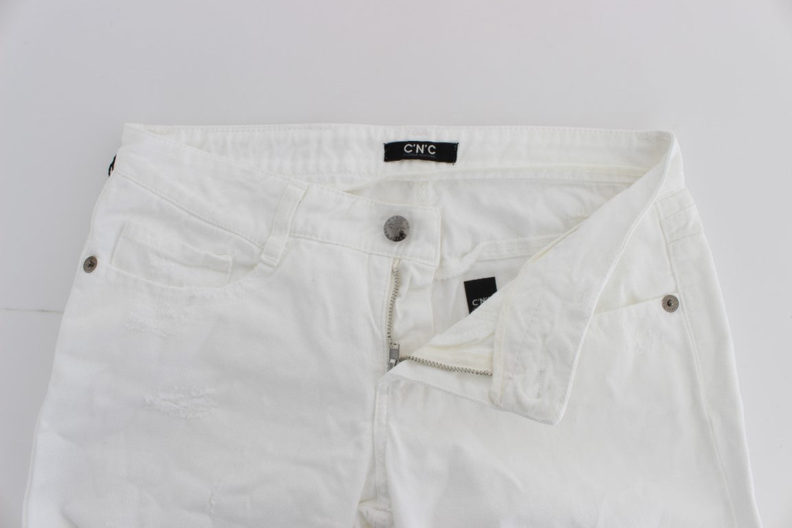 Chic Slim Fit White Cotton Jeans - SEHABRANDS