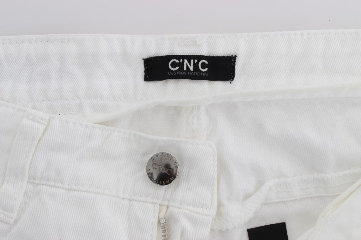 Chic Slim Fit White Cotton Jeans - SEHABRANDS