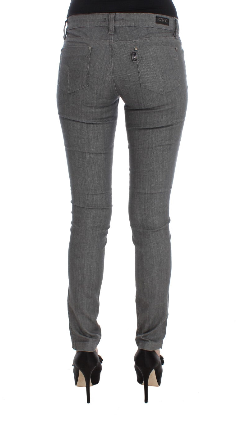 Chic Gray Slim-Fit Designer Jeans - SEHABRANDS