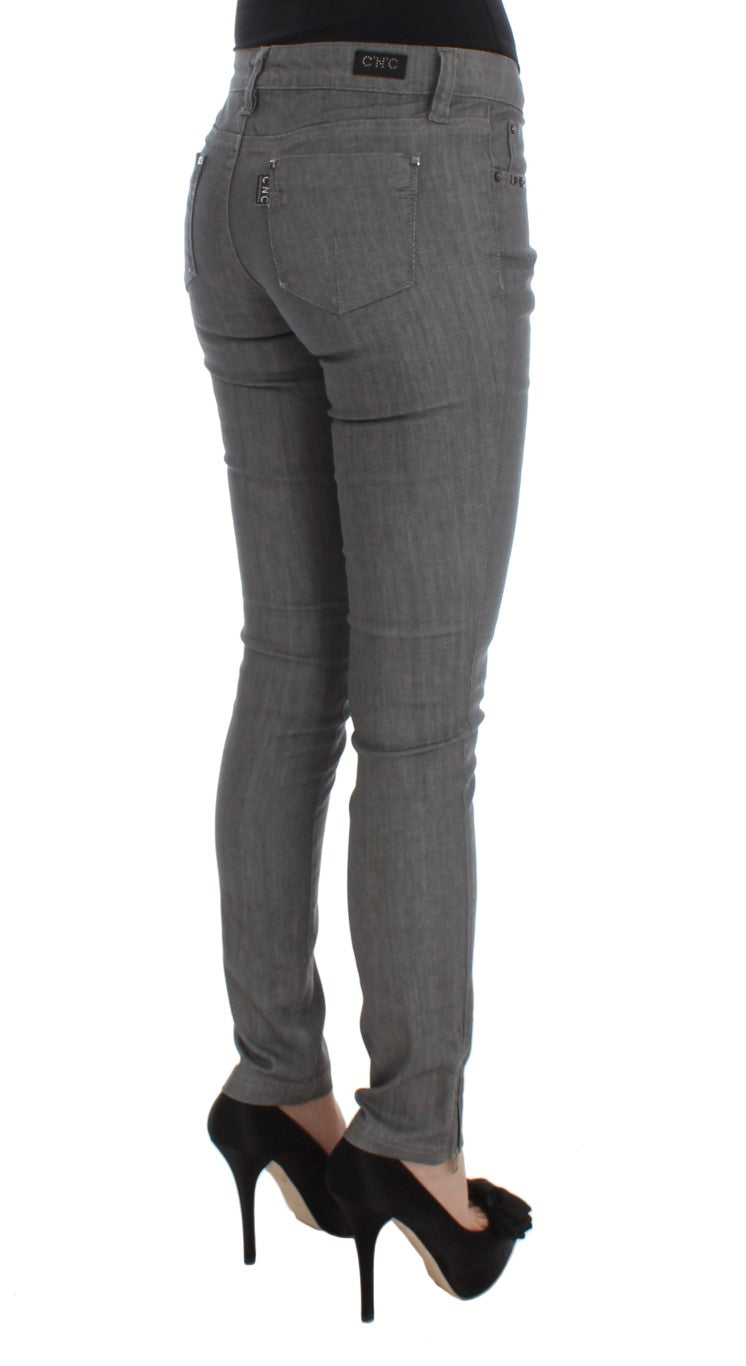 Chic Gray Slim-Fit Designer Jeans - SEHABRANDS