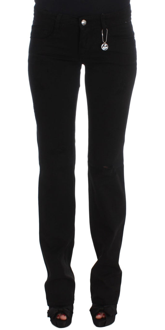 Chic Black Slim Fit Zippered Cotton Jeans - SEHABRANDS