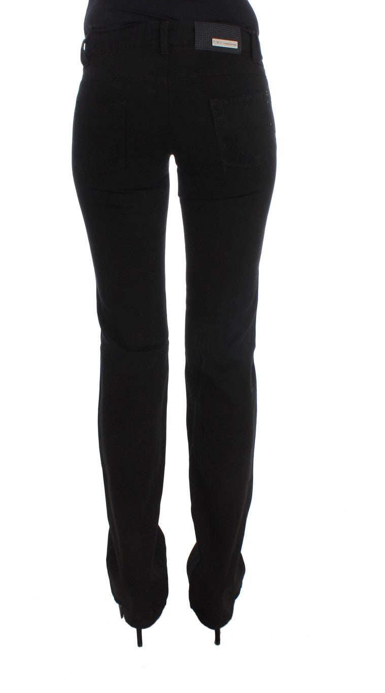 Chic Black Slim Fit Zippered Cotton Jeans - SEHABRANDS