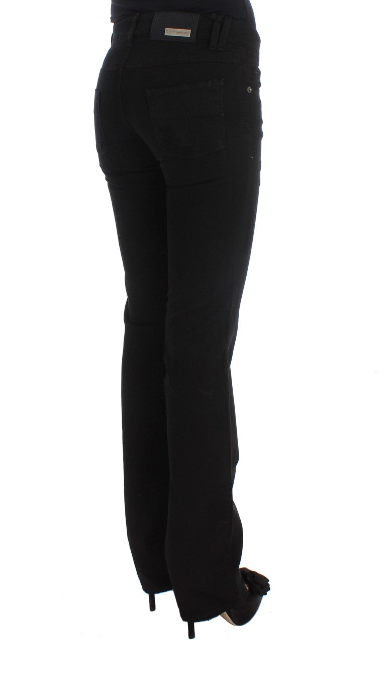 Chic Black Slim Fit Zippered Cotton Jeans - SEHABRANDS