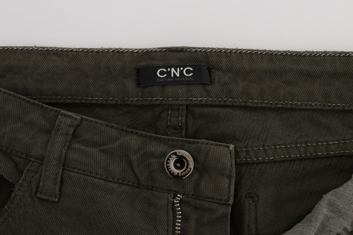 Chic Slim Fit Green Cotton Jeans - SEHABRANDS