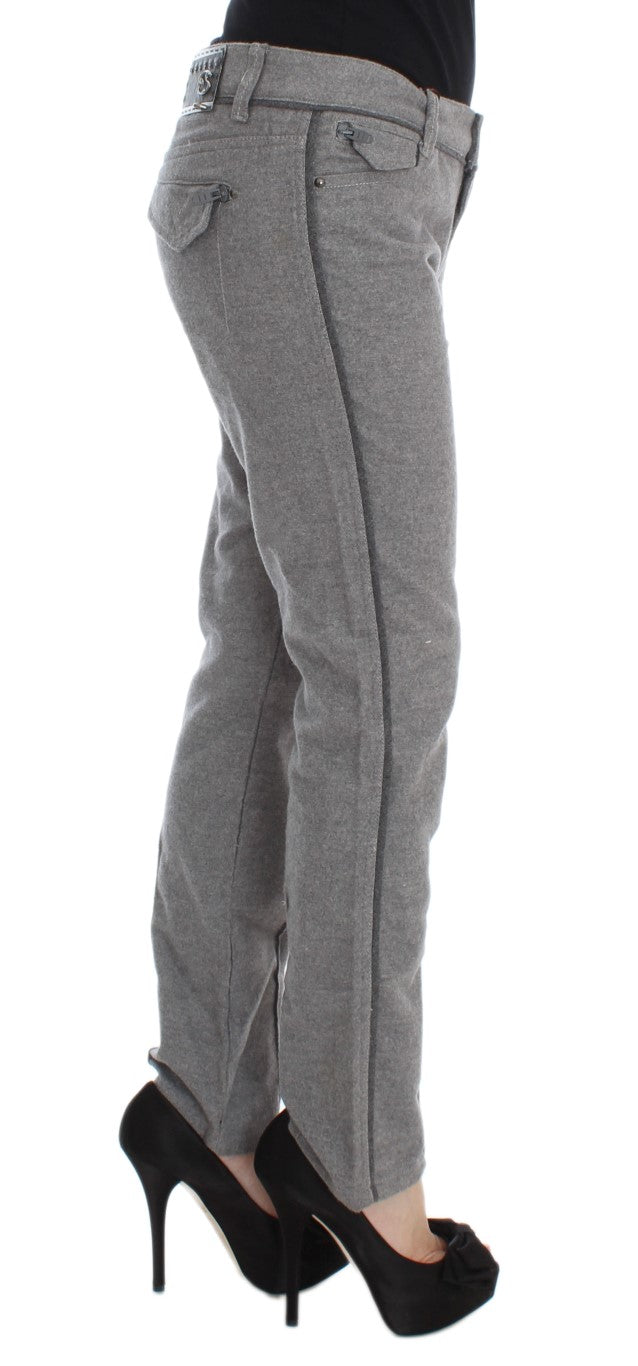 Chic Gray Casual Cotton Pants - SEHABRANDS