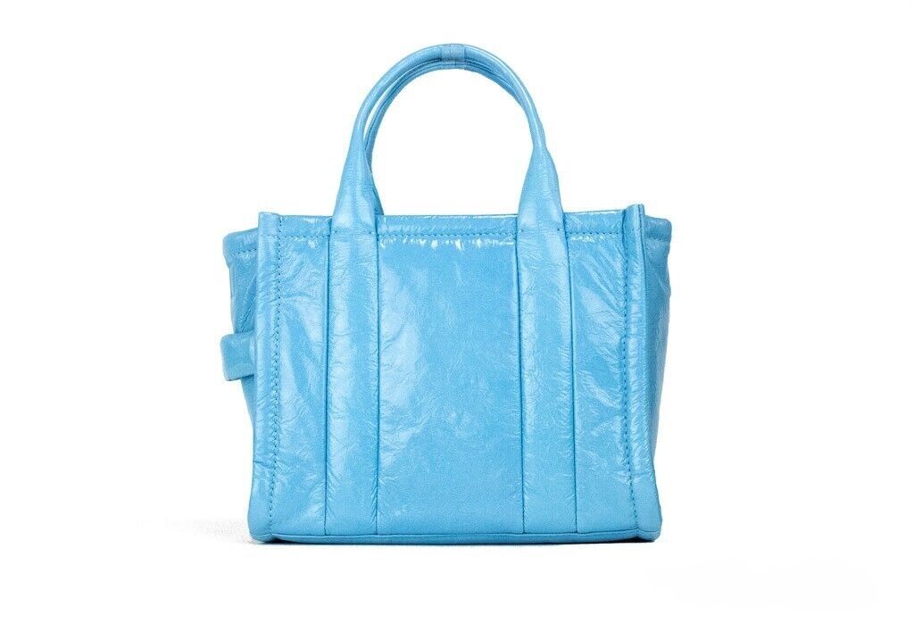 The Shiny Crinkle Mini Tote Air Blue Leather Crossbody Handbag Purse - SEHABRANDS