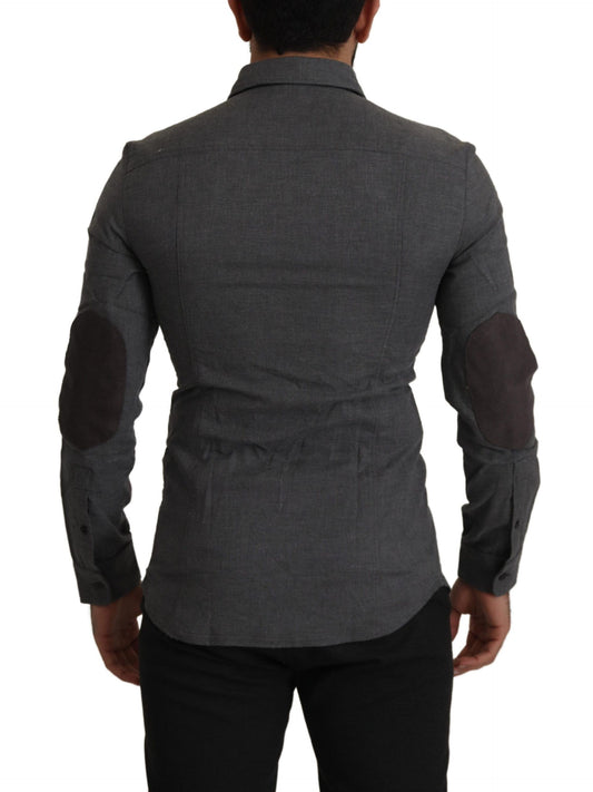 Sleek Gray Cotton Casual Button Front Shirt - SEHABRANDS