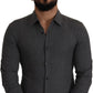 Sleek Gray Cotton Casual Button Front Shirt - SEHABRANDS