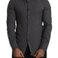 Sleek Gray Cotton Casual Button Front Shirt - SEHABRANDS