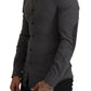 Sleek Gray Cotton Casual Button Front Shirt - SEHABRANDS