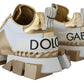 Dolce & Gabbana Elegant White and Gold Leather Sneakers