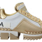 Dolce & Gabbana Elegant White and Gold Leather Sneakers