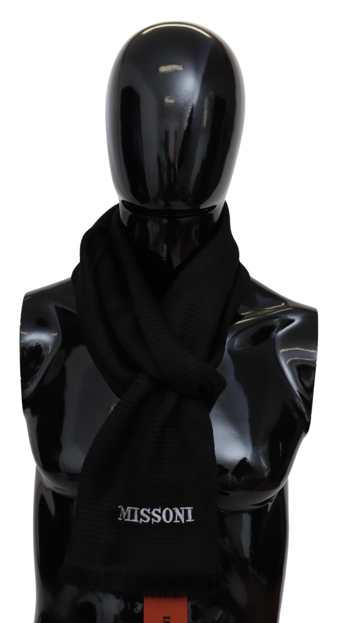 Black Wool Blend Unisex Neck Wrap Fringes Men's Scarf - SEHABRANDS