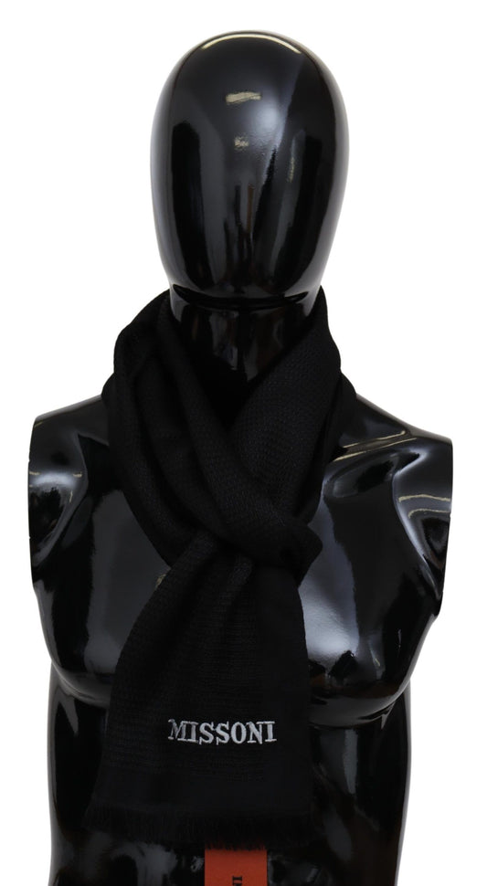 Black Wool Blend Unisex Neck Wrap Fringes Men's Scarf - SEHABRANDS